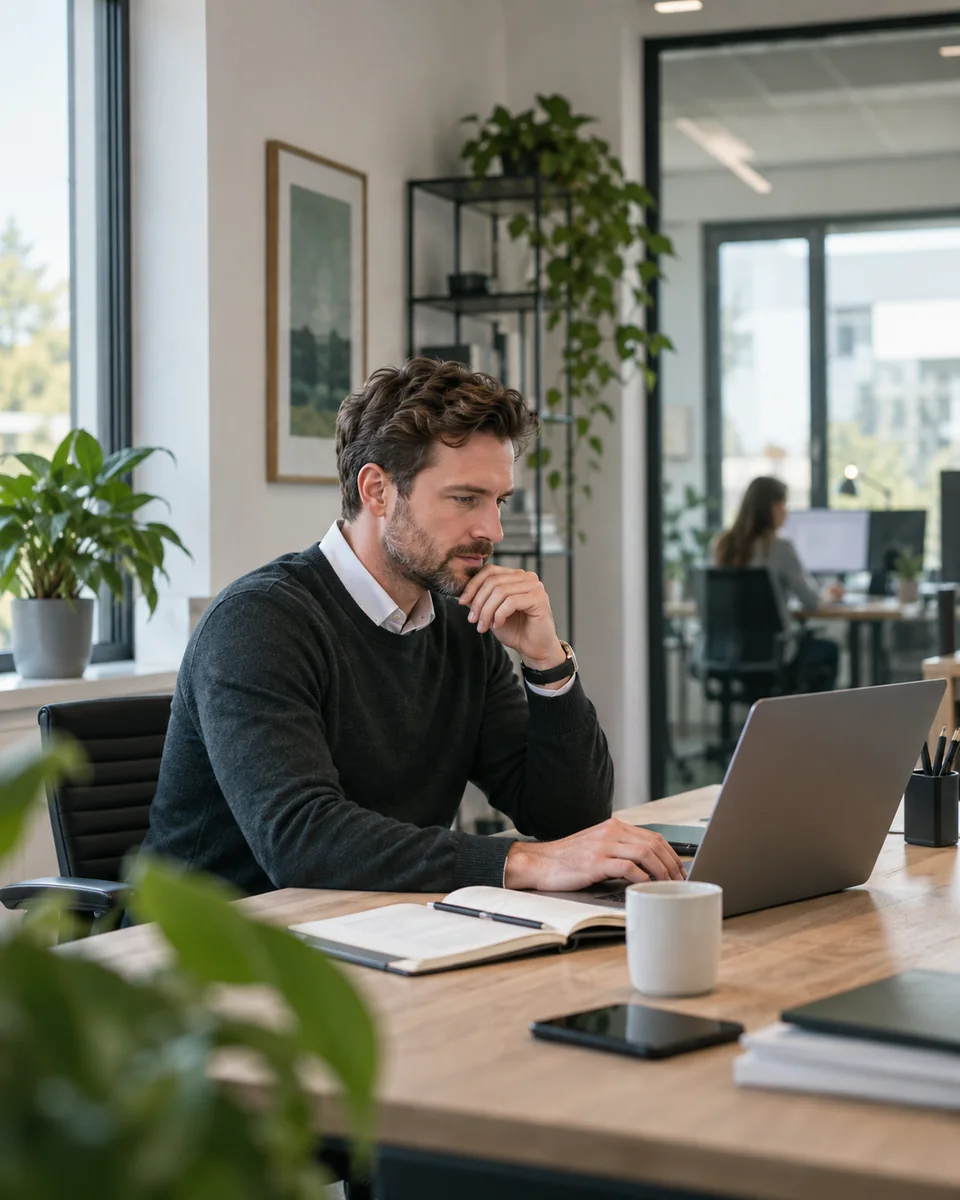 Mitarbeiter an seinem Arbeitsplatz in einem modernen Büro